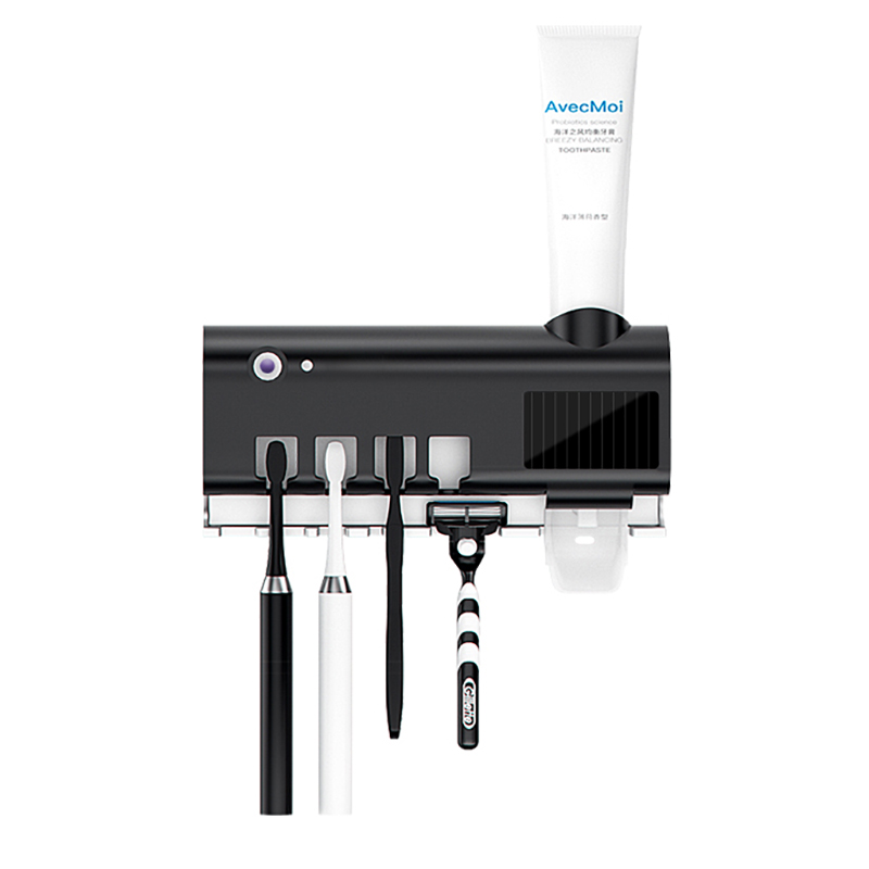 UV Toothbrush Holder Solar Energy Toothbrush Sterilizer Automatic Toothpaste Dispenser Squeezers Household Bathroom Accessories: black