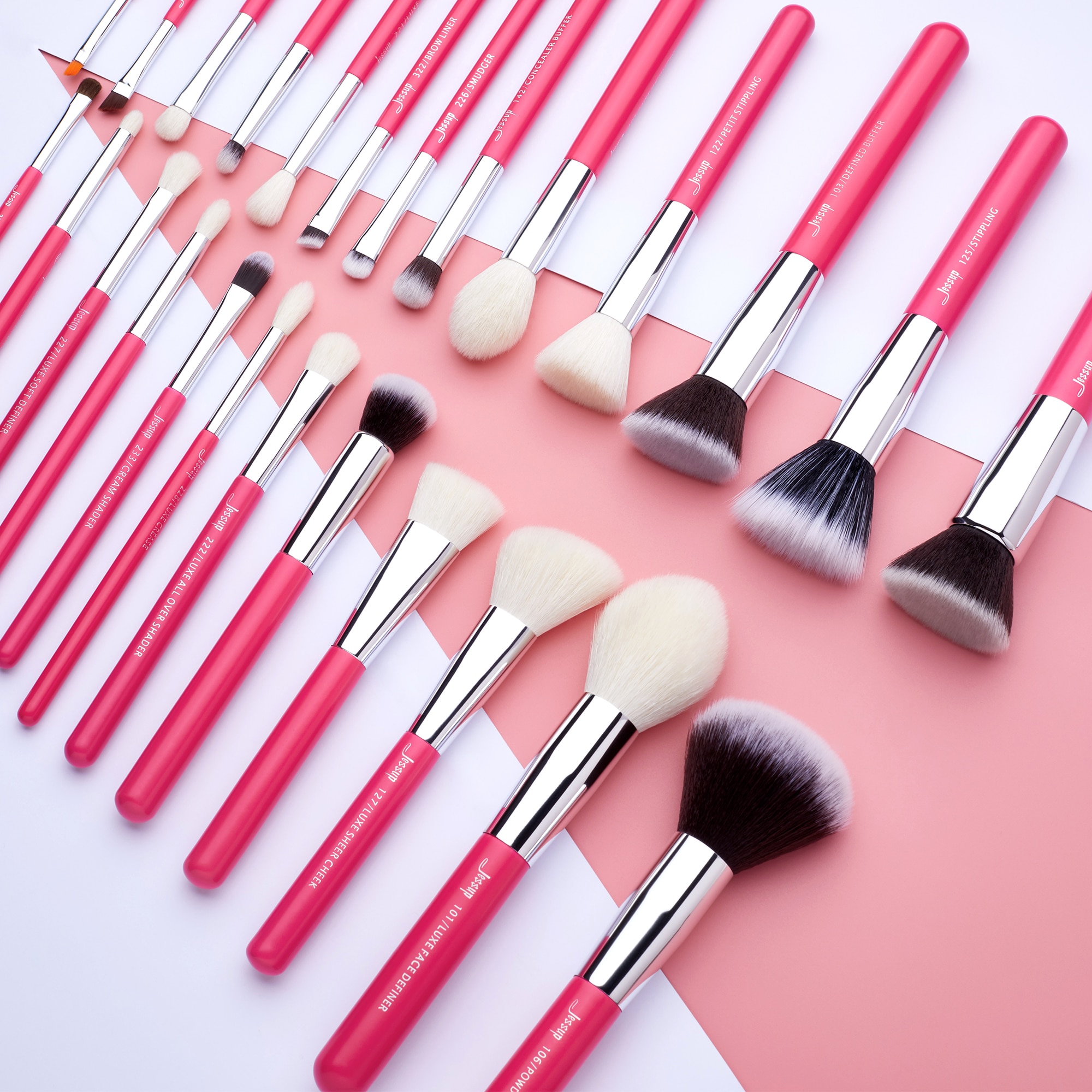 Jessup Ensemble de pinceaux de maquillage de fond de teint Rougir Cils pinceaux maquillage yeux poils naturels-synthétiques 6pcs-25pcs Rose-carmin / Argent