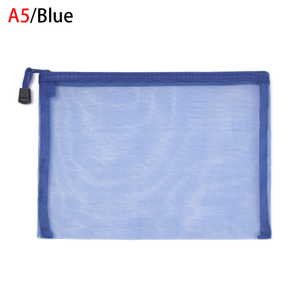 Effen Kleur Nylon Rits Etui Mesh Pen Zak Cosmetische Opslag Transparante Raster Handtassen Portemonnee Mode: A5 Blue