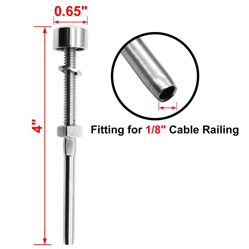 10 Pack Brushed 316 Stainless Steel Dome End Caps Swage Threaded Cable Tensioner for For 1/8 inch Cable Deck Railing Systems