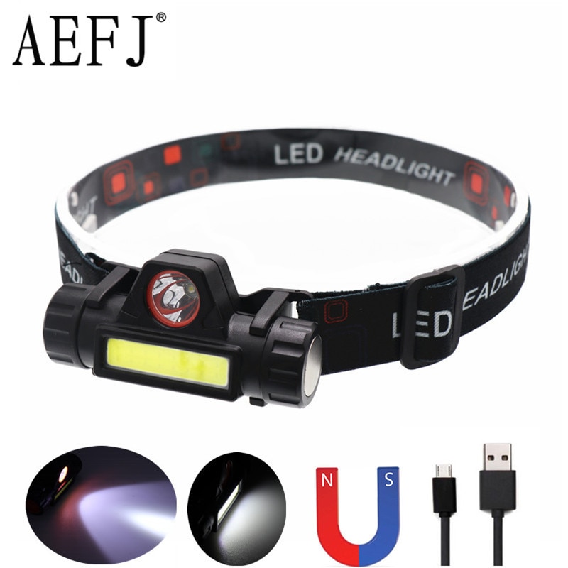 Mini COB LED Headlight Headlamp Head Lamp Flashlight USB Rechargeable Built-in 18650 Torch Camping Hiking Night Fishing Light