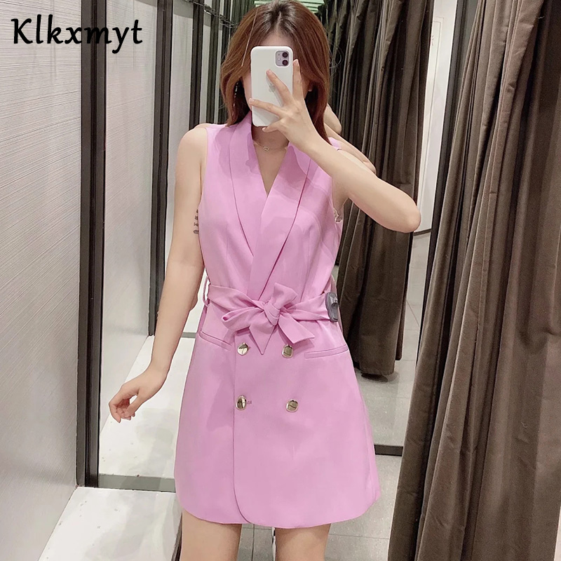 Klkxmyt kavaj kvinnor england kontor dam rosa skärp sommarklänning kvinnor vestidos de fiesta de noche vestidos lång kavaj jacka