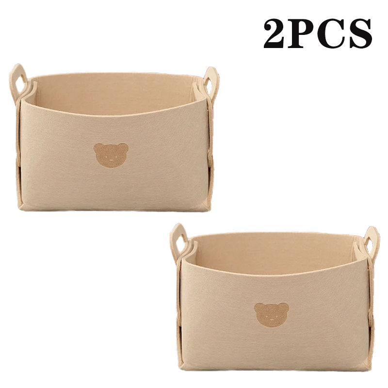 Cesta de almacenamiento de fieltro de oso de gran capacidad, 5 piezas, organizador de ropa plegable, aperitivos, juguetes, organizador de artículos diversos de escritorio: XXL / Verde claro