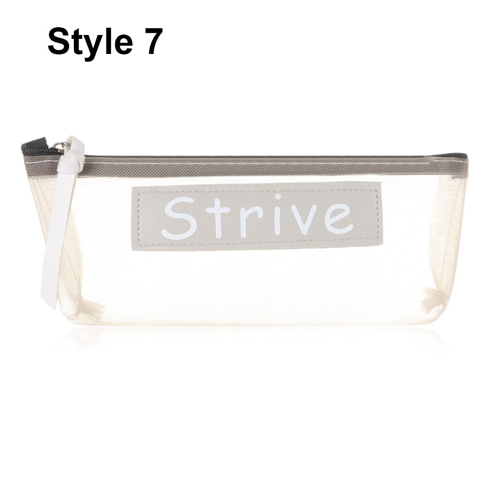 Transparent Mesh Pencil Bag Nylon Zipper Pencil Case School for Kids Girls Pen Storage Bag Office Supplies: Style 7