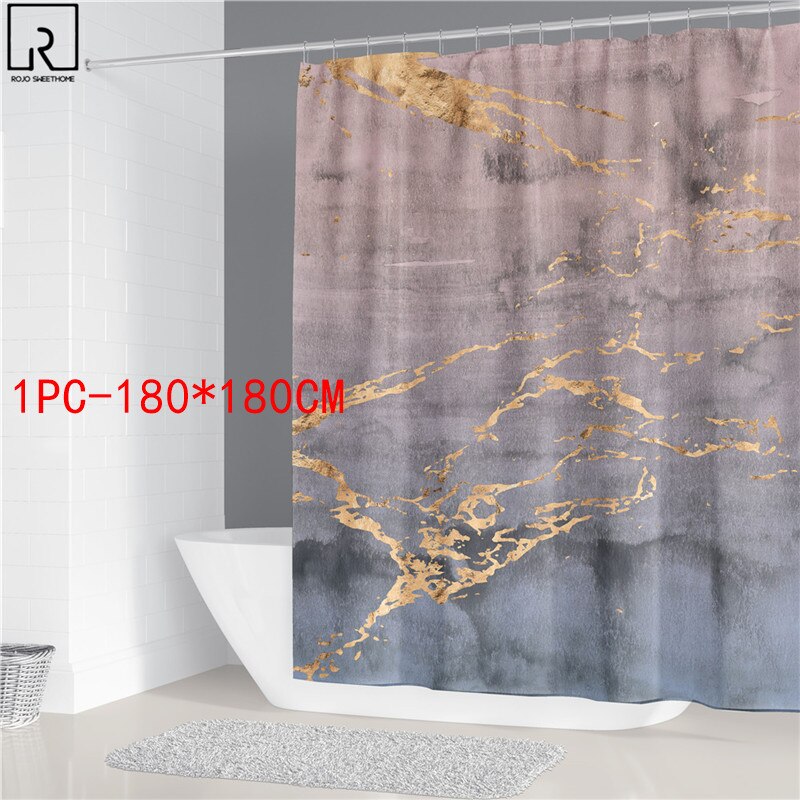 Rideaux de douche en marbre rose, décor brillant pour salle de bain, tissu en Polyester, couverture de toilette, tapis, accessoires de WC: 1PC180x180cm-E