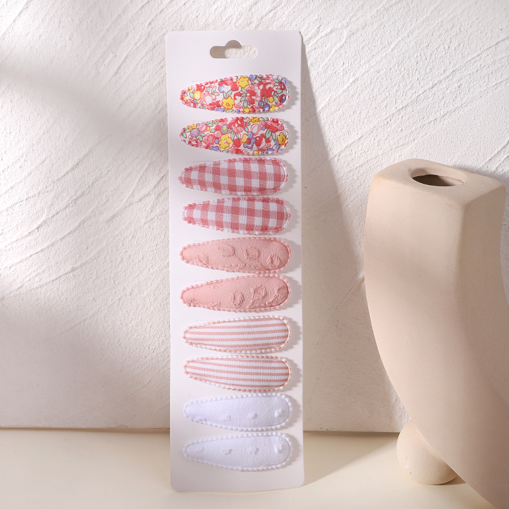 10 Uds. Horquilla para bebé, conjunto de pinzas para el cabello de aleación de algodón con estampado fresco, horquillas BB a cuadros de tela, accesorios para el cabello para niños: Caqui oscuro