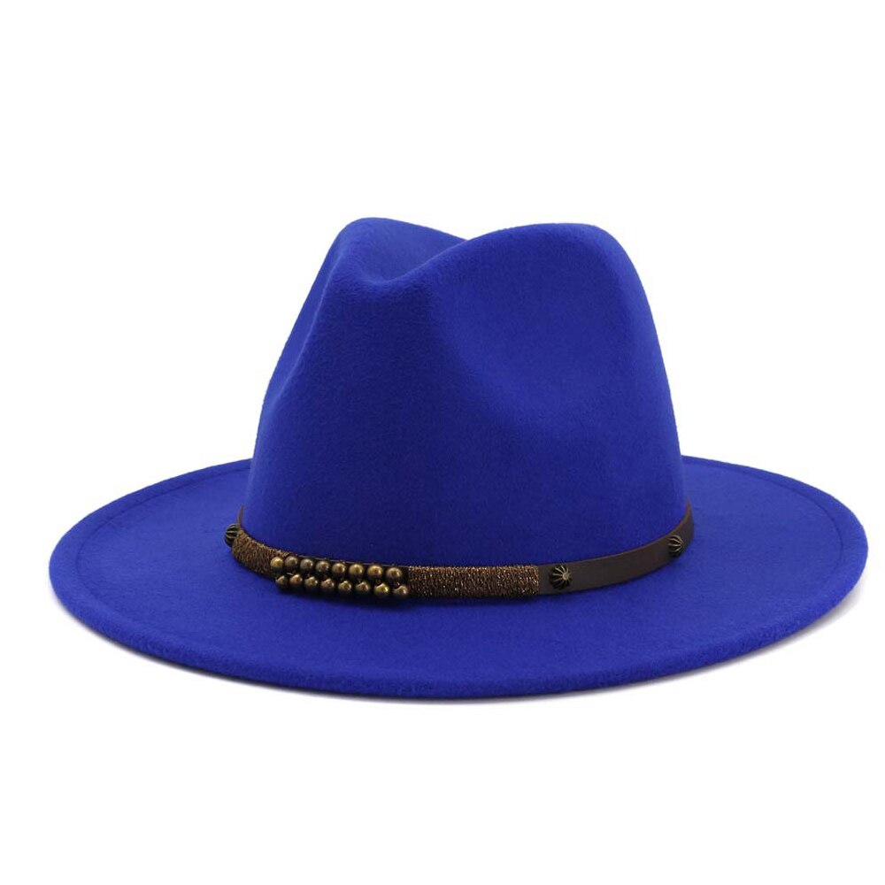 Men Women Fedora Hat With Belt Wide Brim Hat Ladies Winter Hat Pop Jazz Hat: Blue
