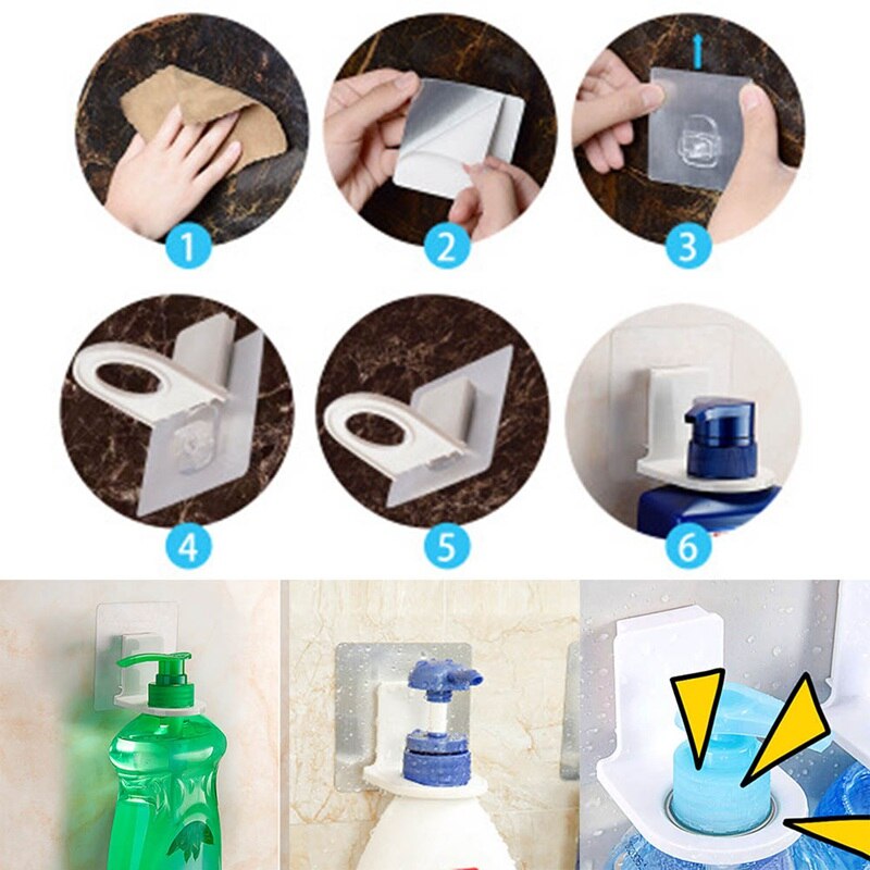 Bathroom Wall Mounted Magic Sticky Shampoo Organizer Hook Repeat Use Shower Hand Soap Bottle Hanging Holder
