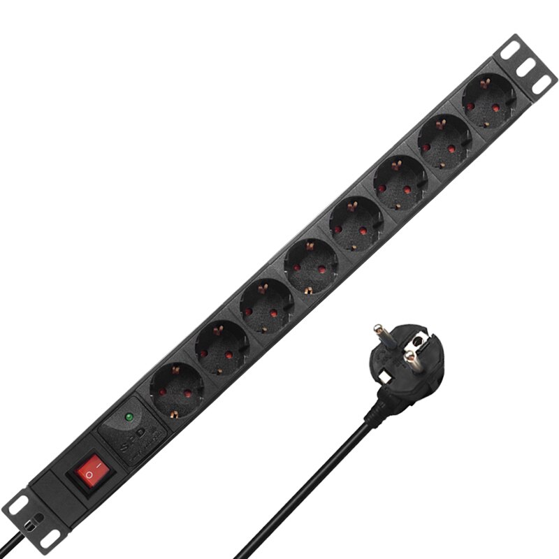 16A 2/12 Unit German PDU Network Cabinet Rack European Standard Regulation Socket Outlet Switch EU Power Strip Distribution: 8 Unit