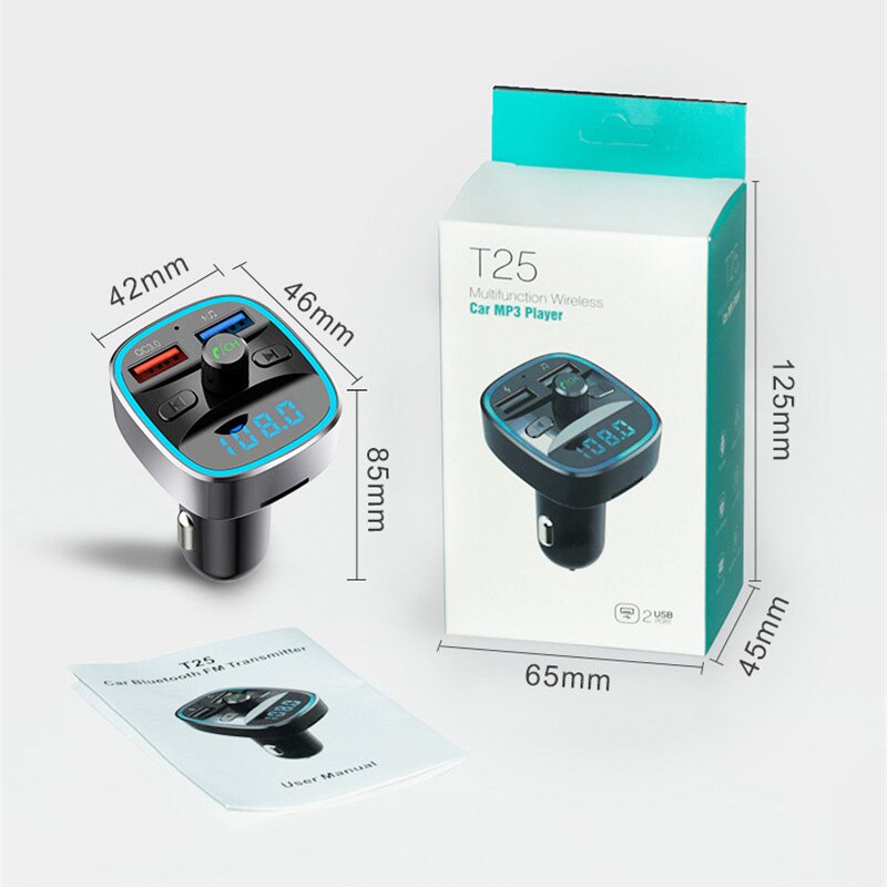 Schnelllade 3.0 autoladegerät für huawei  p30 pro mit freisprecheinrichtung, fm-transmitter, bluetooth, dual-usb-anschluss und  mp3 player-anschlüssen