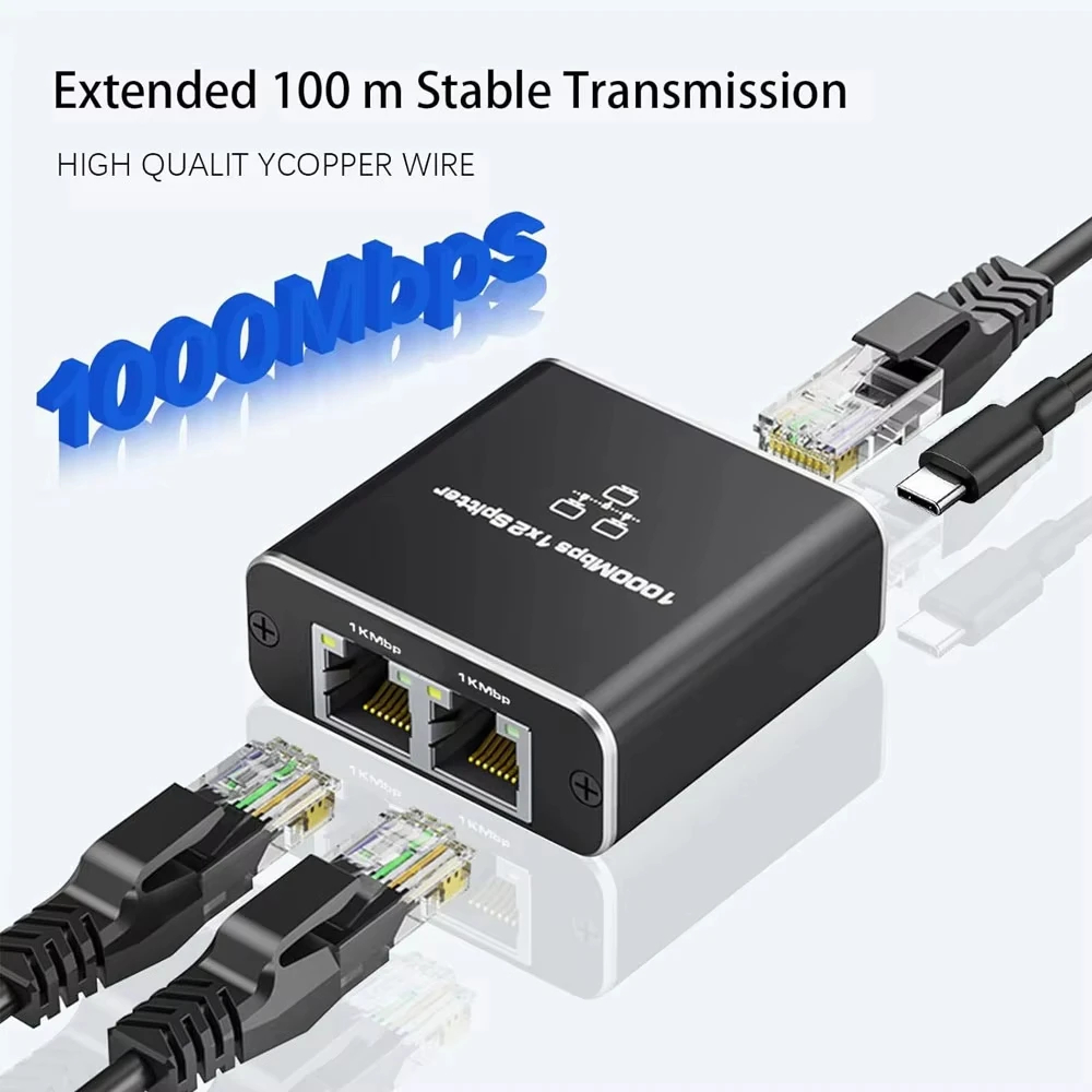 Gigabit 1000mbps rj45 divisor 1 a 2 4 adaptador ethernet lan conector interruptor acoplador para pc portátil tv box roteador tv digital