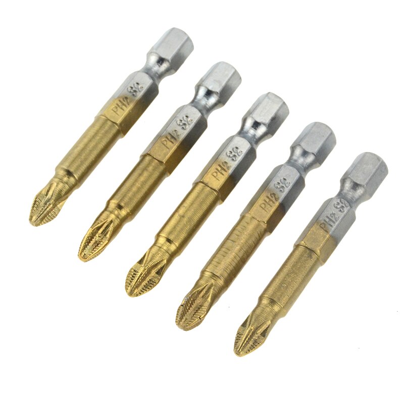 1 set Titanium Coated PH2 Anti Slip Bits Electric Screwdriver Bits 1/4" Hex Shank For Repair Work 50mm 25mm