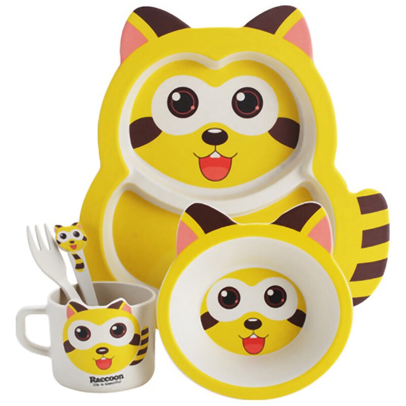 5 Stks/set Baby Schotel Training Servies Kinderen Leuke Wasbeer Voeden Voedsel Gerechten Kids Servies Met Kom Kop Lepel Vork Plaat