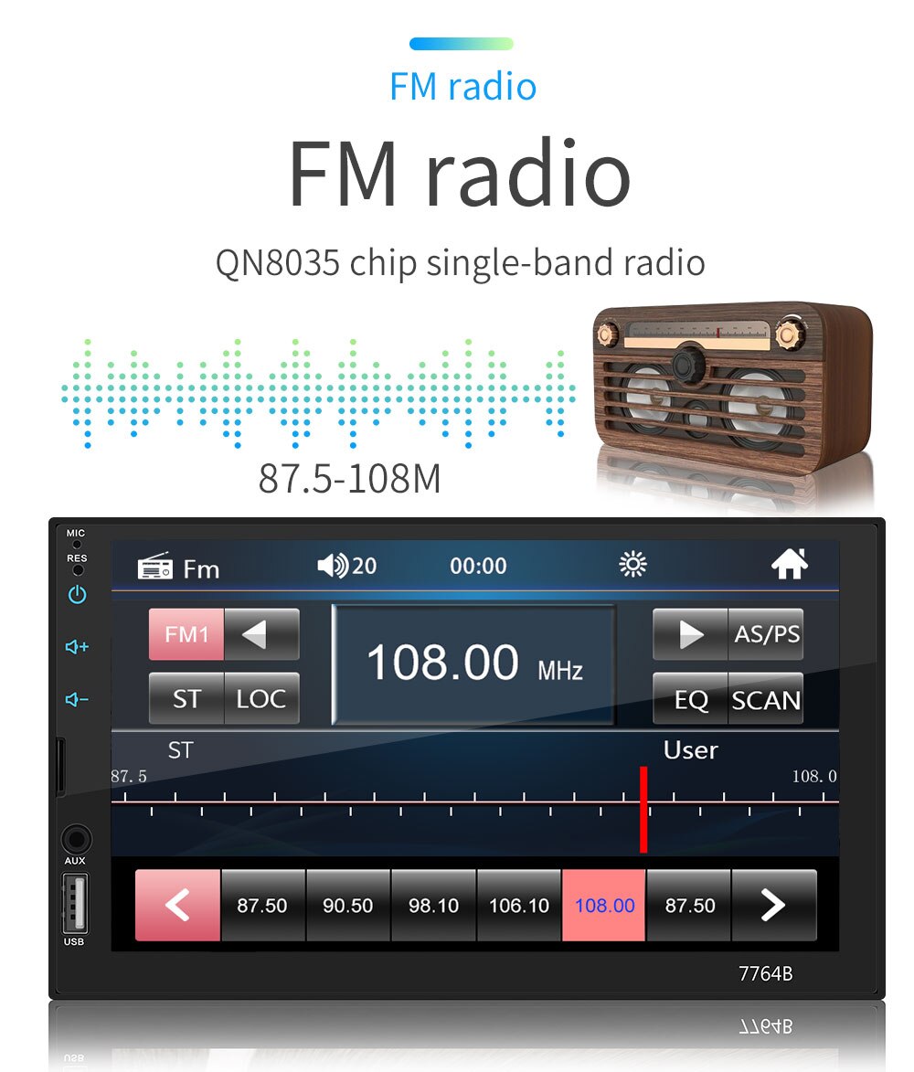 7 inch Full Capacitive touch screen Car Stereo MP5 Player FM Radio BT 4.0 USB AUX Multimedia Stereo Video Player