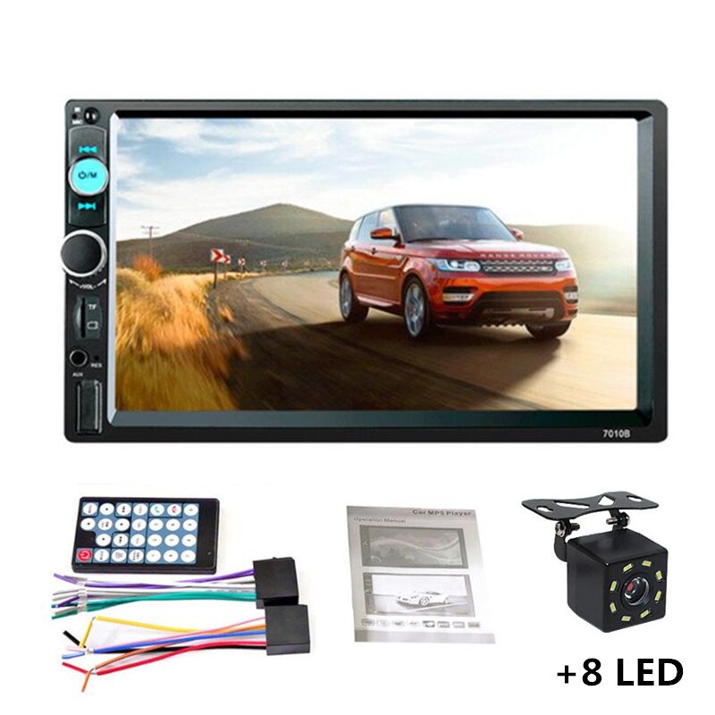 2din 7 Inch Touch Screen Car Radio Stereo Bluetooth MP5 Player FM Audio Receiver SD/USB/AUX Support Rearview Camera: Radio and 8 LED