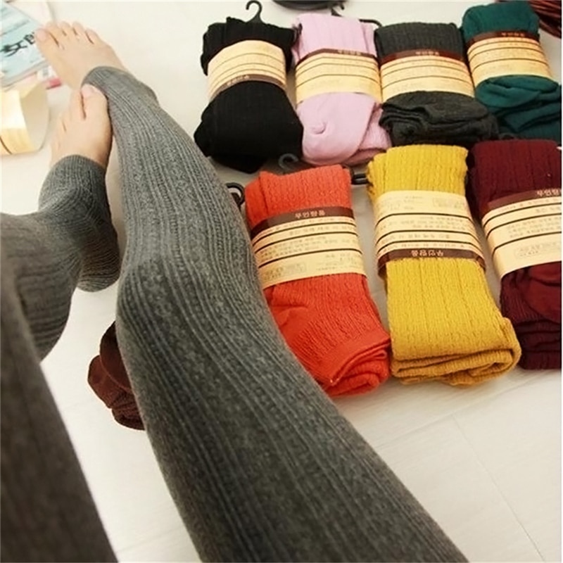 Vinter varme skinny tights trend kvinder dame strikke tights høj elastik super slanke kvinders tykke tights