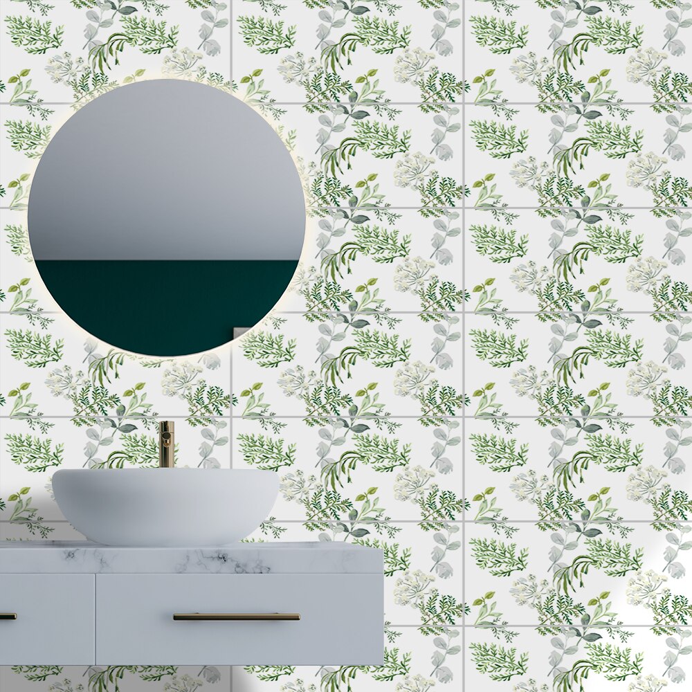 Funlife [r] nouvelle maison serie [tm] 30 x 60cm grønne blader bregne vanntett pvc fliser klistremerke til gulv kjøkken dårlig dekor
