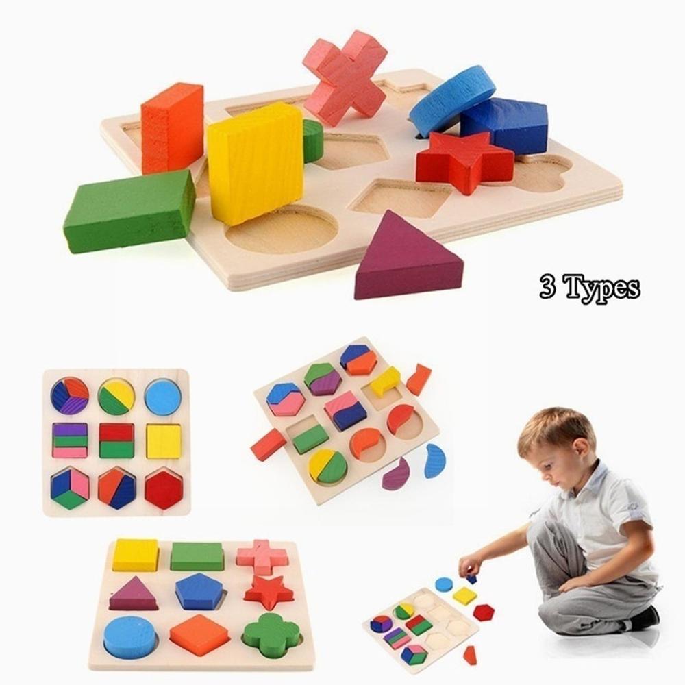 Kinderen Baby Houten Geometry Blok Puzzels Kids Diy Verbeelding Cognitieve Speelgoed Vroeg Leren Educatief Speelgoed Kinderen