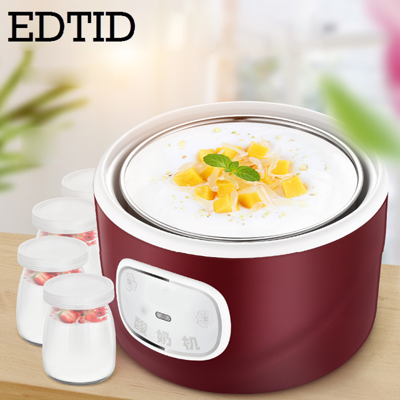 DETID Automatic Electric Yogurt Maker Multifunction Stainless Steel Leben Container Natto Rice Wine Machine Four Yoghurt Cups 1L