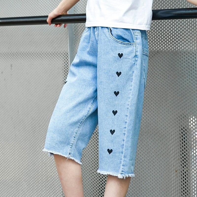 Meisjes Jeans Kids Meisjes Kleding Kinderen Elastische Taille Casual Jeans Kinderen Meisjes Liefde Print Korte Broek Aankomst Zomer Broek: 120