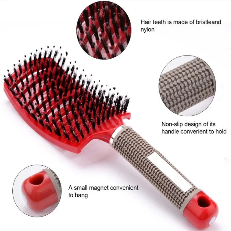 Cepillo para el cabello, cepillo para desenredar, cerdas y nailon, pelo rizado húmedo para mujer, peine para masaje del cuero cabelludo, herramientas de estilismo para salón de peluquería