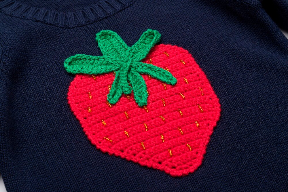 Herfst En Winter, Baby meisje Leuke Trui, Diepe Blauwe Aardbei Patroon Puur Katoen Gebreide Trui, mooie & Lovely