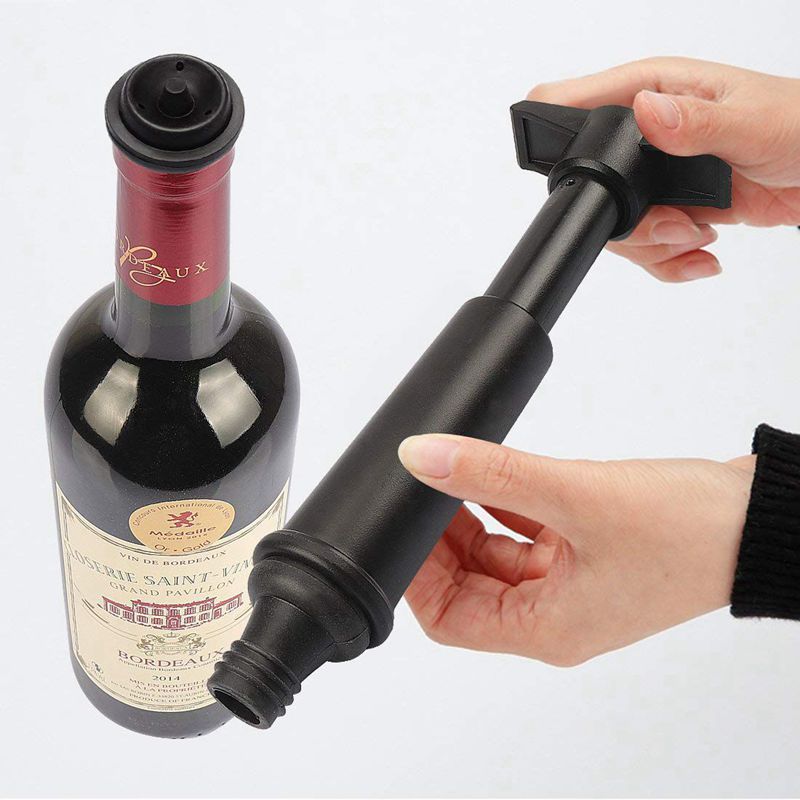 Wine Vacuum Pump with 4 Stoppers - Wine Stopper for Long Shelf life black