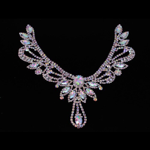 Accessoires de vêtements or Ab, collier en cristal, gros décolleté, strass à coudre, pour décoration de robe de mariée: Silver AB Applique