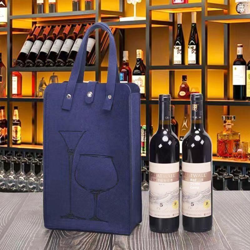 Vilten wijnfleszak Dubbele flessen Grote dragende draagbare drankverpakking Handtas Cadeaupapier Opbergtas Wijndraagtas: Rood