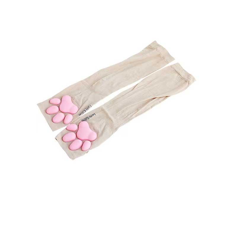 3D Kat Poot Mouwen Vrouwen Zonwering Handschoenen Kawaii Lolita Cosplay Arm Sleeves Vingerloze Pawpad Mouwen Party Kat Klauw Mitten: Cat Paw-beige