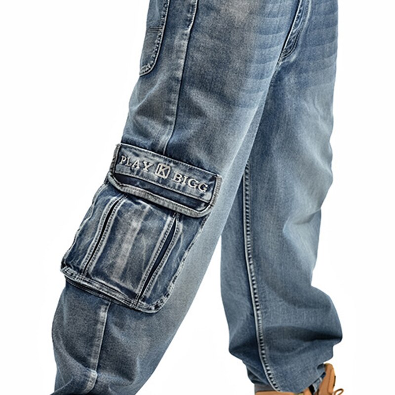 30-46 de talla grande Harlan de pierna recta pantalones de talla grande casuales de los hombres de nueve punto jeans pierna ancha de talla grande casual de pantalones de algodón