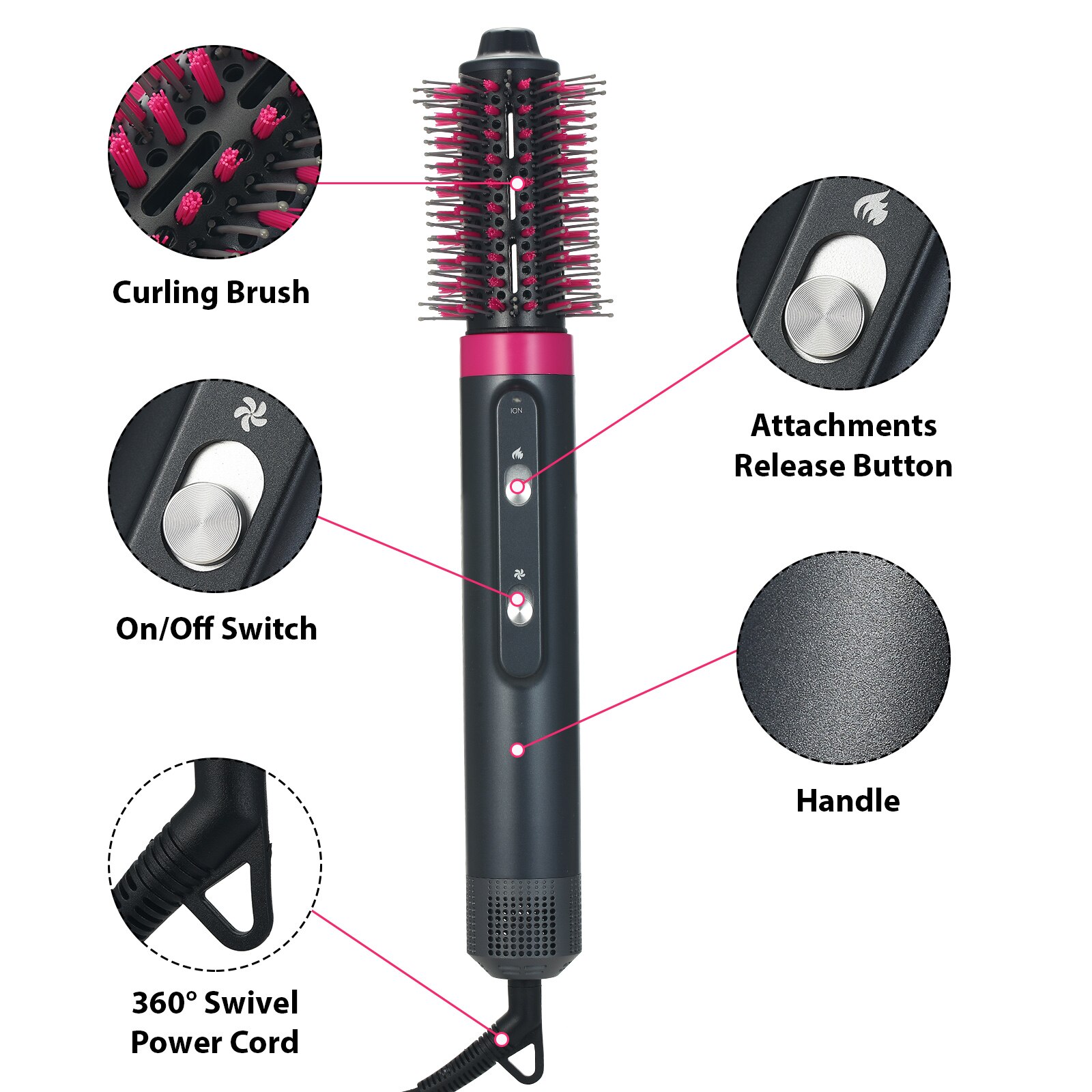 4 In 1 Afneembare Hete Lucht Haar Borstel Kit Negatieve Ionen Haar Golven Krultang Stijltang Air Brush Styler En volumizer