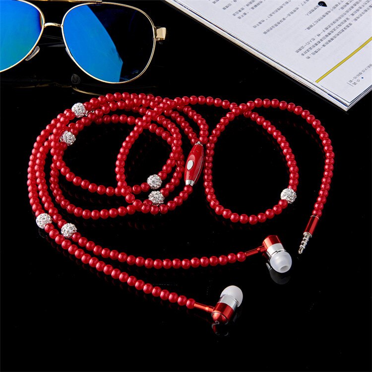 8 Kleur Creatieve Keuze Draad Controle Oortelefoon Parel Ketting Headset Stereo Bass In-Ear Sport Oordopjes Met Microfoon