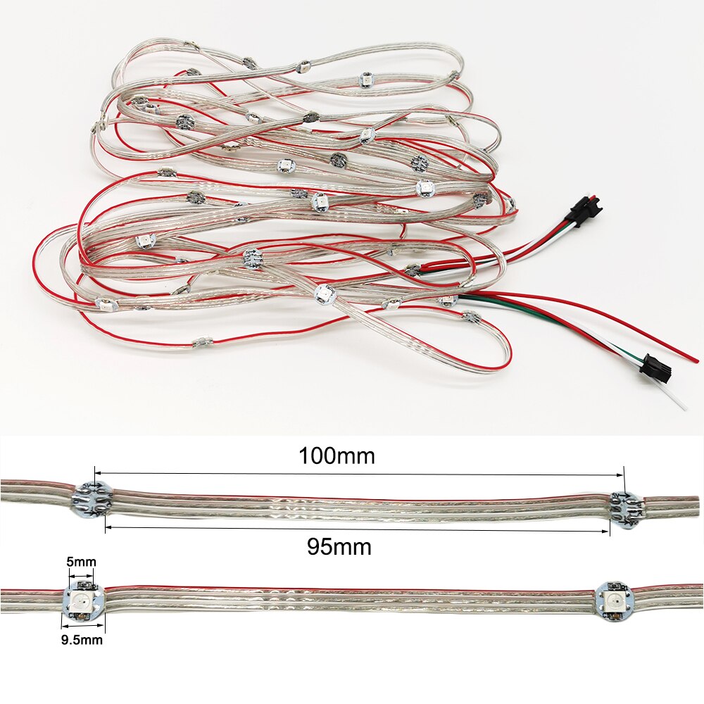 Diodes pré-soudées WS2812B, Module LED 5V 10cm, adressables individuellement, 5050 SMD RGB avec panneau dissipateur de chaleur, 50 pièces