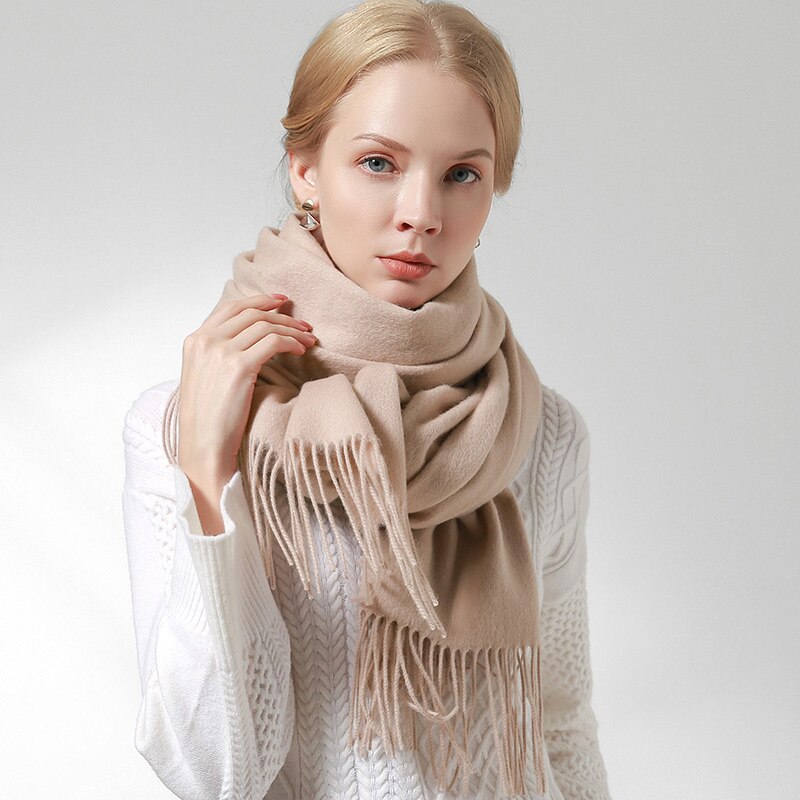 Ryssland ull halsduk kvinnor tjockare varma echarpe wraps damer foulard femme vinter solid kamel merino fina ull halsdukar: Beige