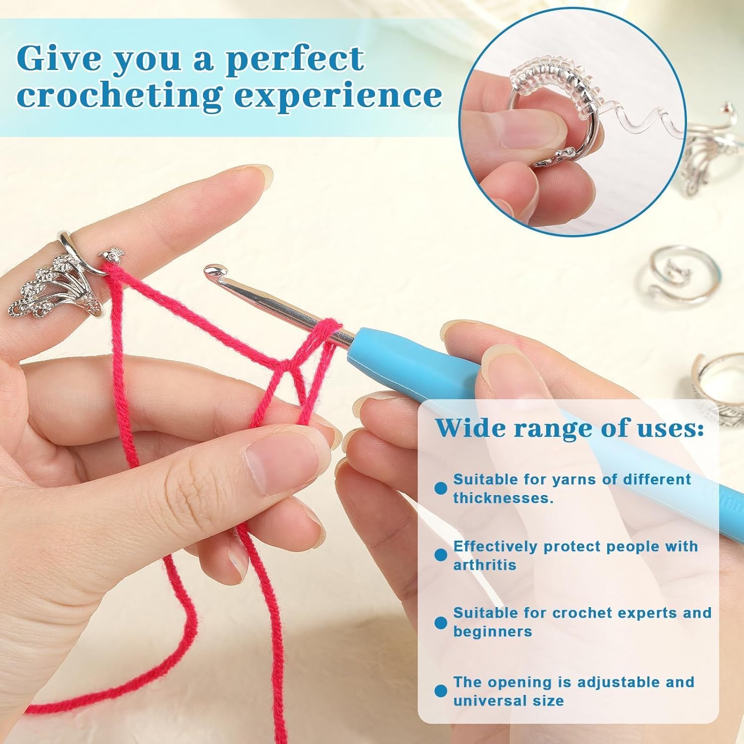 Akto 3/4/5/6 regulowany pierścień do robienia na drutach, uszy kota, drutowana włóczka, prowadnica do włóczki, uchwyt na palec, naparstek, nić, pierścień do szycia