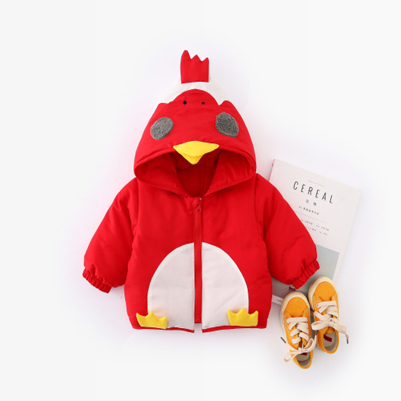 Baby Boys Jacket Winter Thick Coats Kid Warm Outerwear Girls Fur Hooded Children Clothes Chicken Cotton Padded Jacket: RED Jacket / 90