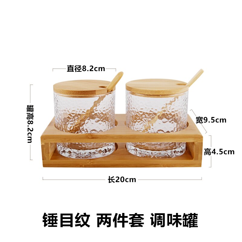 Japanese glass wood lid seasoning pot three piece seasoning box set sauce bottles sugar salt chili cans caster wooden shelf: pieces of wood grain