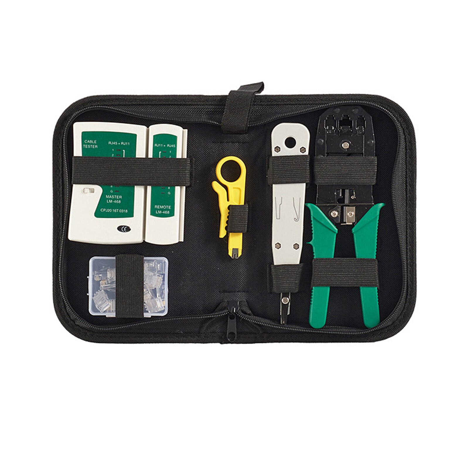 14PCS/Kit Network Cable Tester Network Wire Strippers &amp; Cable Tester &amp; Stripping Wire Cutter &amp; Modular Plug with Storage Pouch: 8PCS