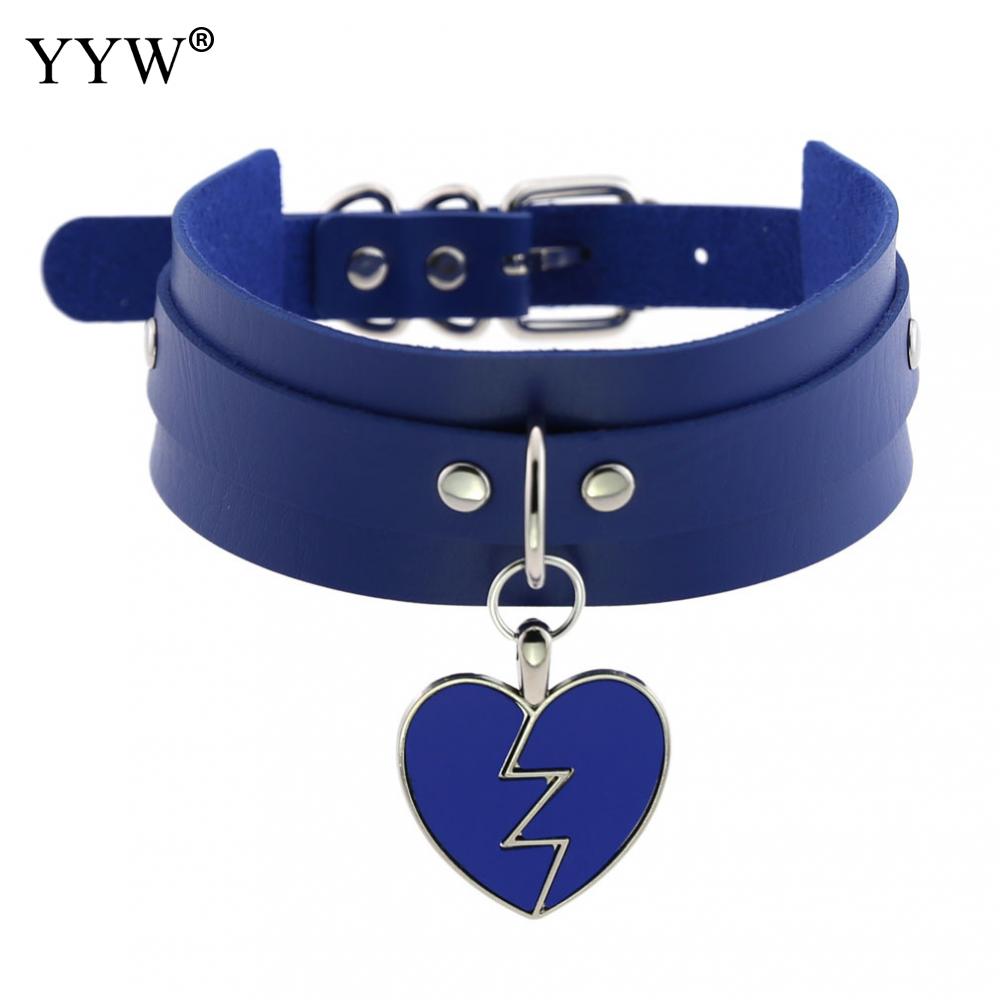 Zwarte Punk Hart Choker Kraag Goth Kettingen Rock Gothic Sieraden Leer Choker Vrouwen Meisjes: royal blue