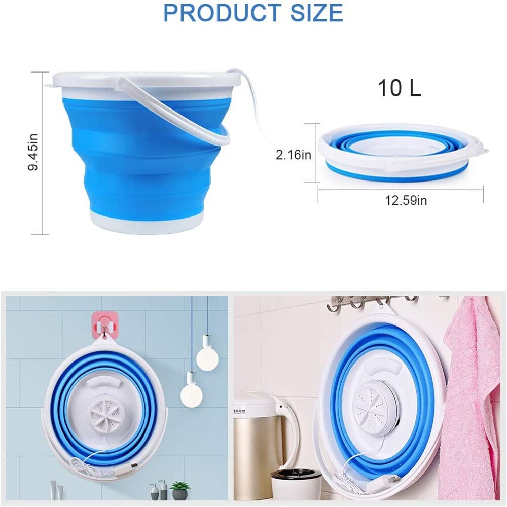 Mini Foldable Washing Machine Portable Rotating Ultrasonic Turbines Washer USB Charging Laundry Clothes Cleaner for Home Travel