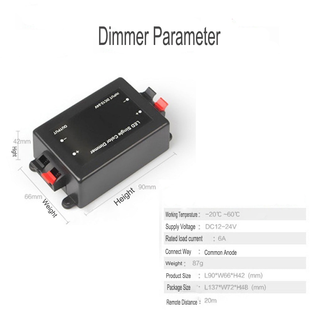 LED Single Color Dimmer 3 Key RF Remote Control Wireless LED Controller 12V 24V DC 8A