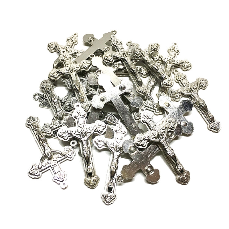 Rozenkrans Ketting Cross Accessoire Metalen Pruimenbloesem Hoofd Gesneden Ambachten Voor Handgemaakte Diy Religieuze Sieraden Hanger