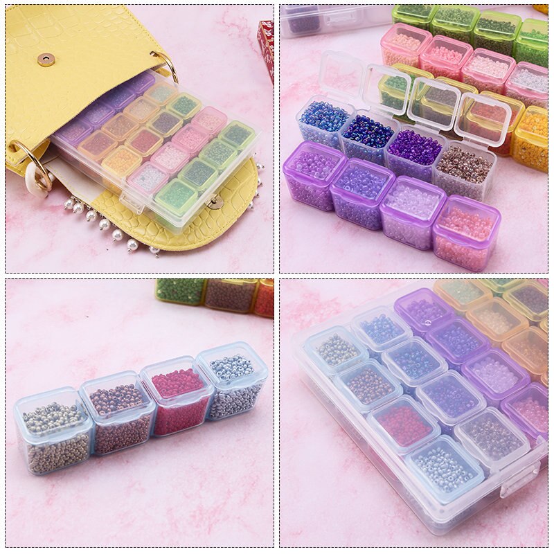 Caja de almacenamiento de plástico para joyería, contenedor rectangular de 28 ranuras, 17,5x10,7x2,7 CM, cuentas de diamantes de imitación, píldoras, pendientes