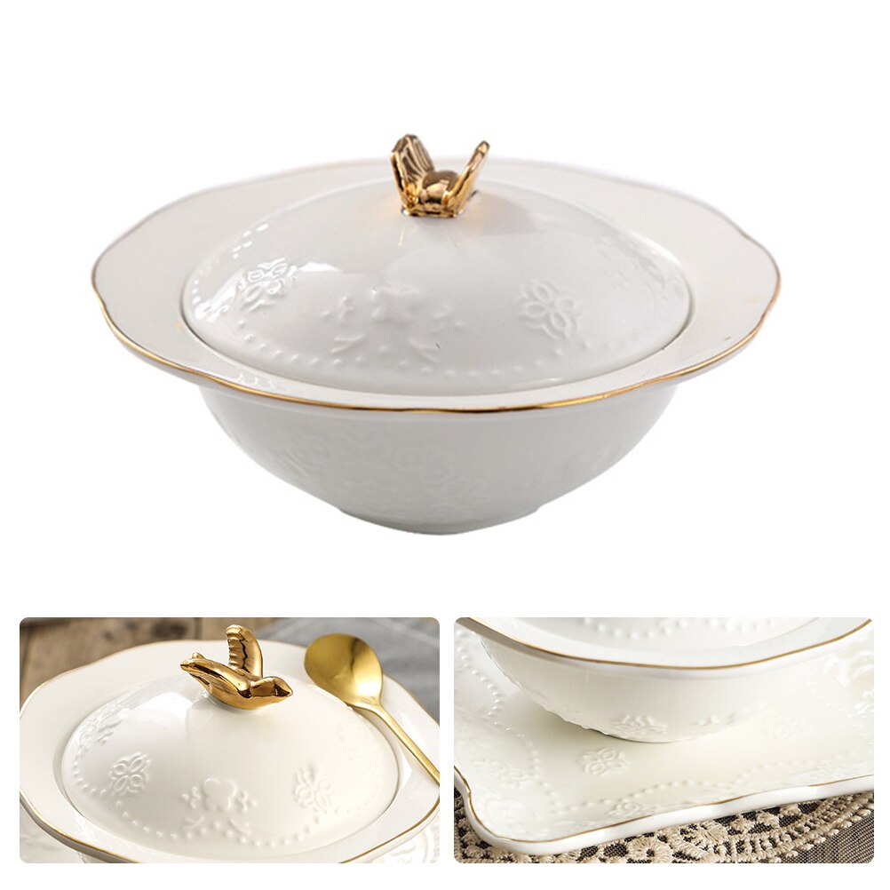 Ceramic Steamed Egg Bowl Soup Serving Bowl Oatmeal Storage Holder Ceramic Container