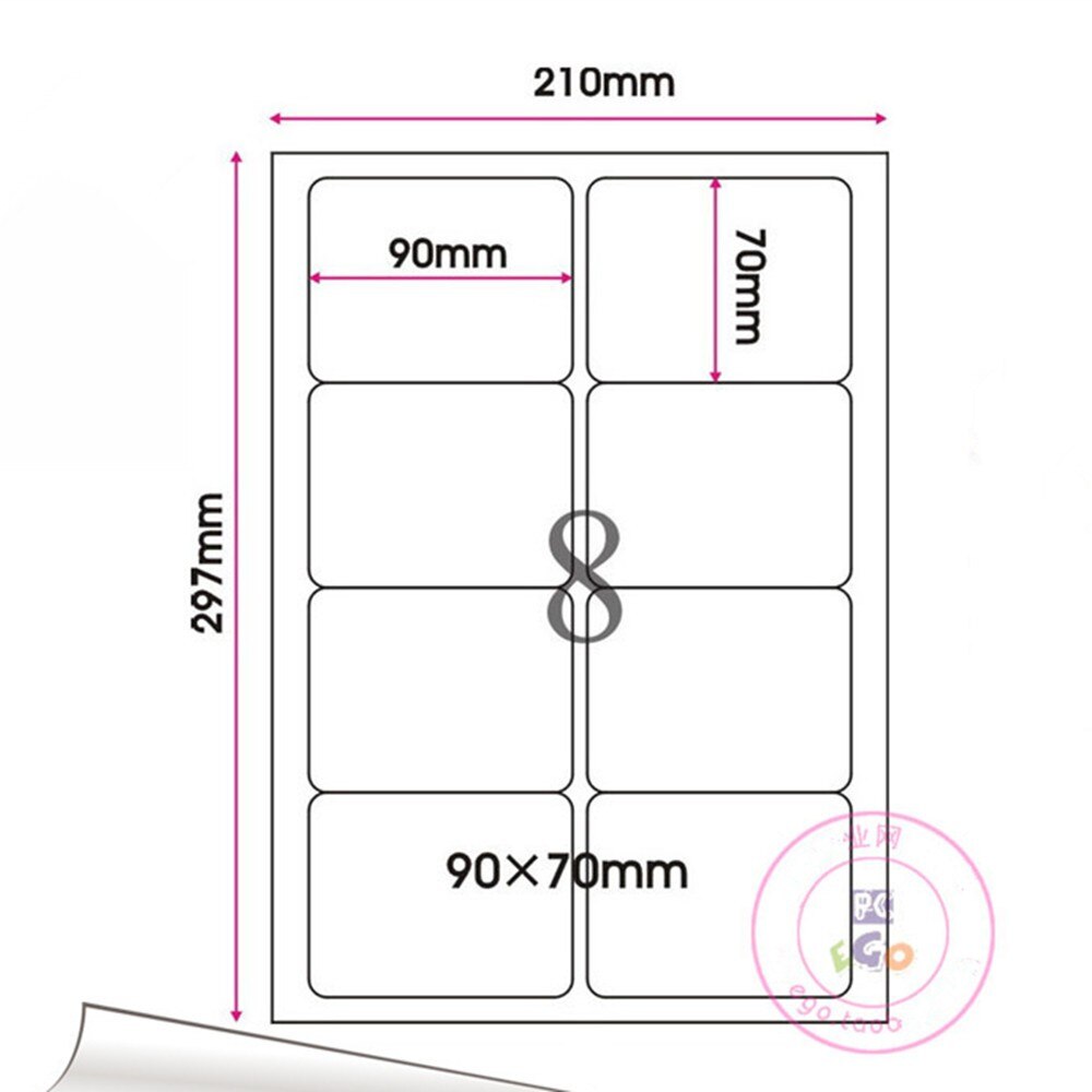Matt vit 9 storlekar  a4 kradt papper fyrkantig rund vinkel utskrivbara pappersklistermärken återförsäljar express kraftpappersetiketter: 9 x 7cm 240 st