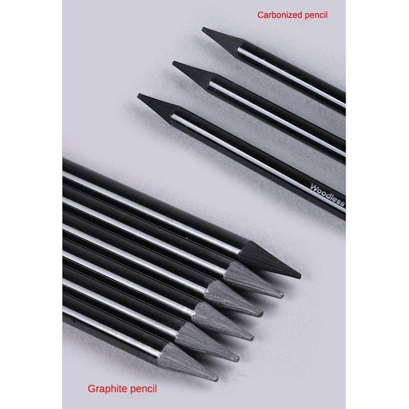 Juego de lápices carbonizados para dibujo, lápiz de grafito de núcleo sólido, suave, medio, duro, carbón vegetal completo, 3/6 piezas