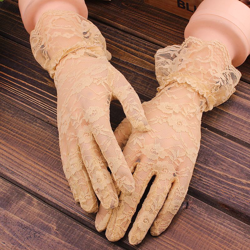Guantes de encaje calados para protección solar, encaje delicado patrón Jacquard, accesorios de boda