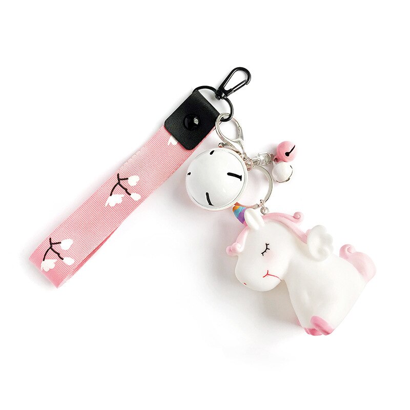hiver coloré ceinture corde pompon lapin fourrure boule licorne avec cloches moelleux lapin porte-clés femmes sac pendentif voiture porte-clés