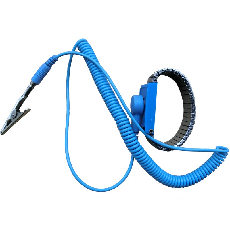 PVC de inalámbrico Clip antiestático Anti estática pulsera ESD de la correa de muñeca de Cables para electricista IC PLCC trabajador: Blue  Metal